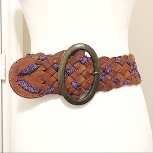 Anthropologie Big Buckle Brown Leather Belt Sz S